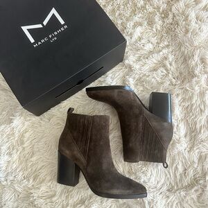 Marc Fisher Brown Suede Block Heel Ankle Booties